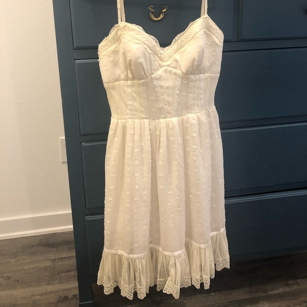 Polka dot & lace cream spring/summer dress